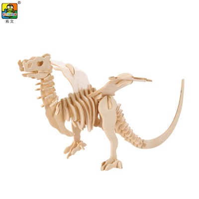 Intelligent custom DIY kids funny wooden dinosaur 3D animal kids wooden dinosaur toy with best price  Laser Cut Learning Puzzles