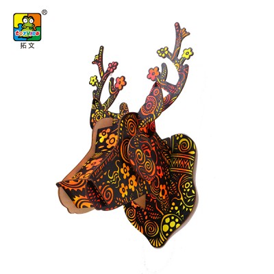 2014 New deer head home decoration wooden puzzle deco wall art